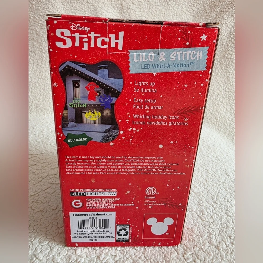 New Disney Lilo & Stitch Christmas Whirl- a- motion LED Light Show Projector